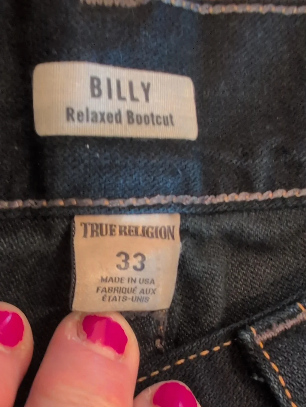 True Religion men's Dark Blue Bootcut Jeans with Signature Pocket Flap